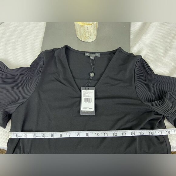 Adrianna Papell Womens V-neck Pleated Sleeve Crepe Blouse Top Black Sz Small NWT - Picture 10 of 11